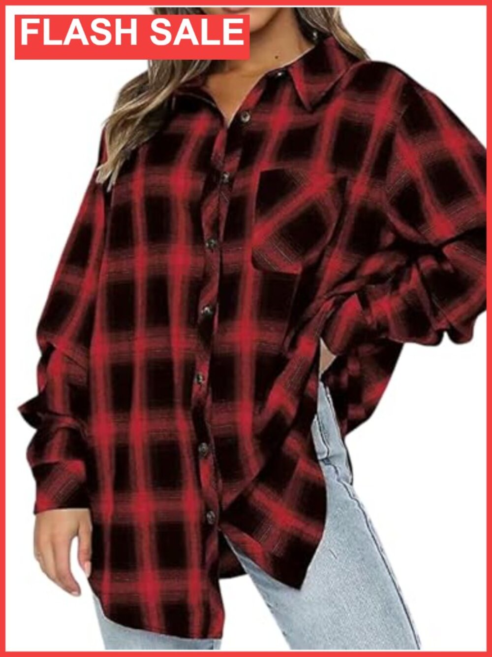 Womens Oversized Button Down Flannel Shirt Long Sleeve Plaid Shacket